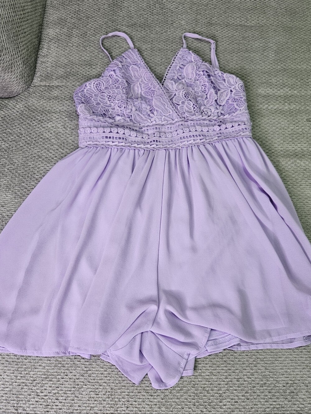 Lavender Romper With Lace Detail, Small
